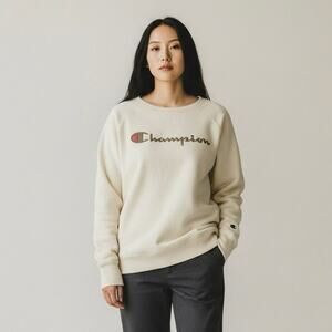 Champion Powerblend Graphic Fleece Sweatshirts Cream Women’s Size S NWOT